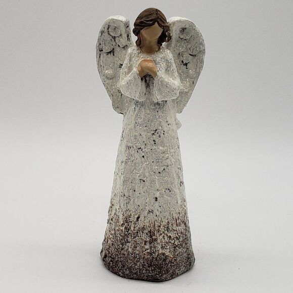 White Distressed Textured Finish Glitter Resin Faceless Winged Angel Figurine - Picture 12 of 13